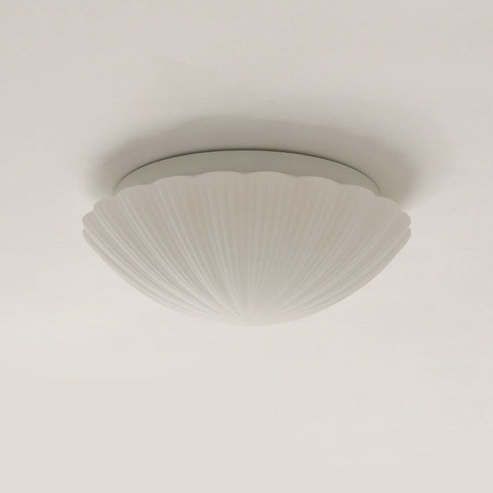 Modern Minimalist Cream Shell Glass LED Flush Mount Ceiling Light For Living Room &amp; Bedroom