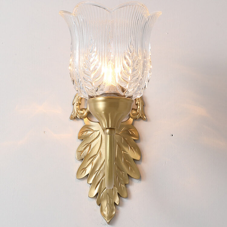 Vintage Flower Cup Brass Glass 1/2 Light Wall Sconce Lamp