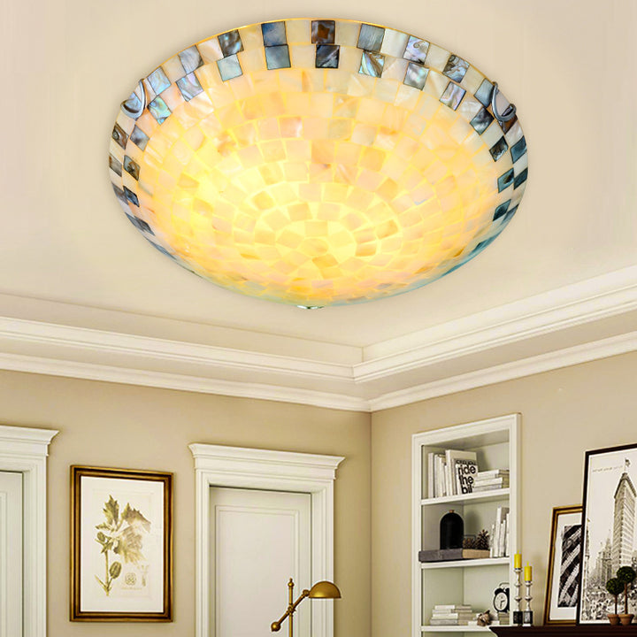 Traditionelle runde LED-Deckenleuchte im Tiffany-Mittelmeer-Mosaik-Muschel-Design für das Wohnzimmer 