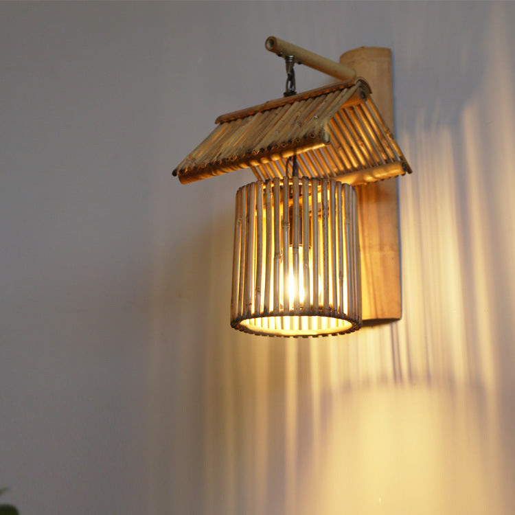 Modern Simplicity Bamboo Weaving Zylinder 1-Licht-Wandleuchte