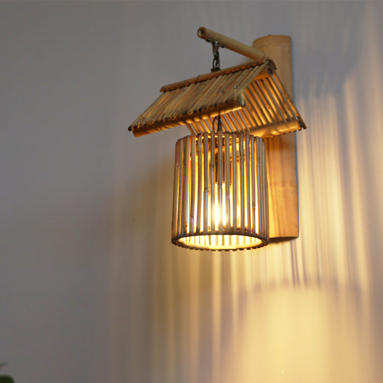Modern Simplicity Bamboo Weaving Cylinder 1-Light Wall Sconce Lamp