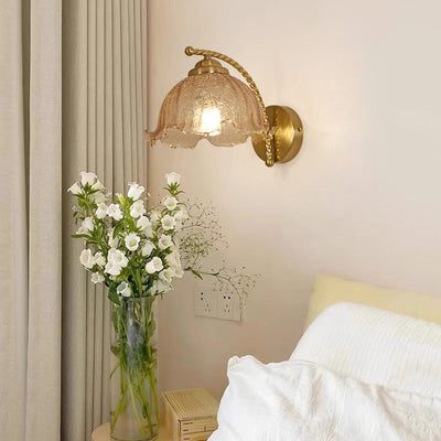 Traditional French Floral Hardware Glass 1-Light Wall Sconce Lamp For Bedroom