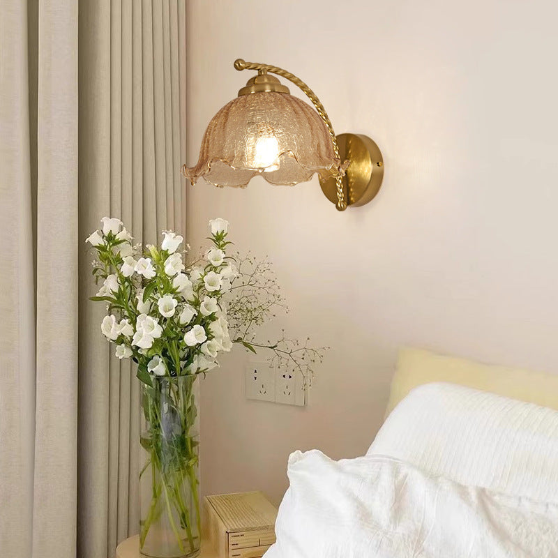 Traditional French Floral Hardware Glass 1-Light Wall Sconce Lamp For Bedroom