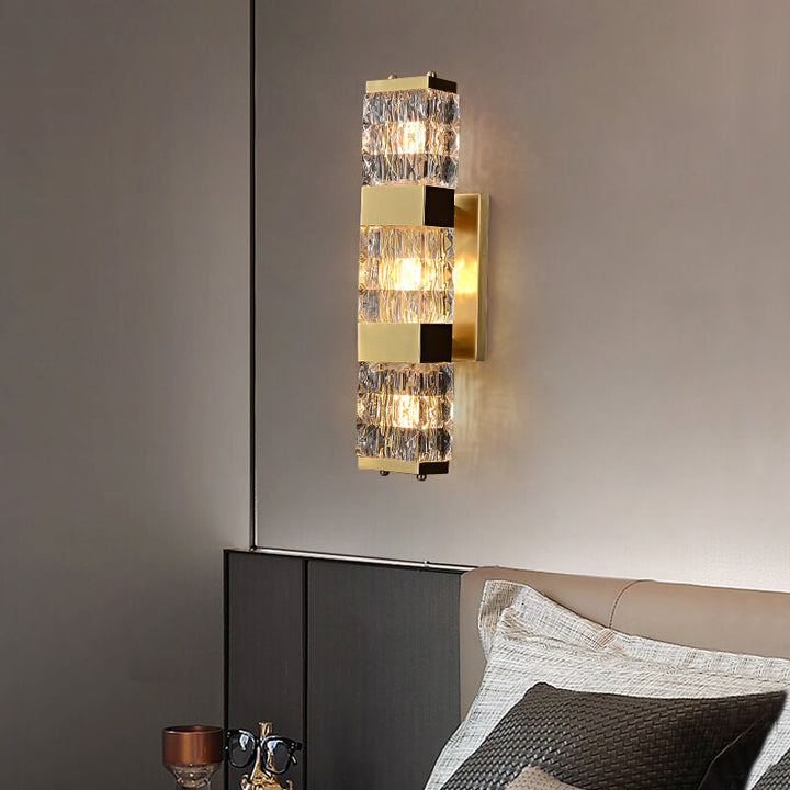 Moderne Luxus rechteckige Halbzylinder Kupfer Glas 2/3 Licht Wandleuchte 