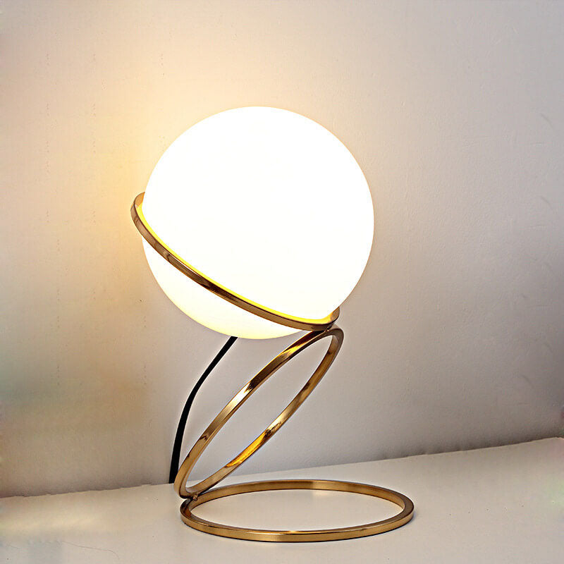 Lampe de Table Moderne Créative à Base de Cercle en Spirale avec Boule de Verre à 1 Lumière 