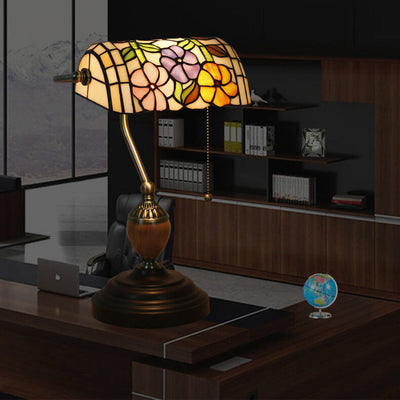 Europäische Banker-Tischlampe aus Tiffany-Blumenglas mit 1 Leuchte 