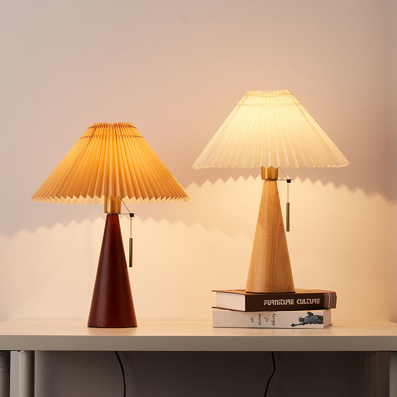 Japanese Minimalist Vintage Pleated Wooden Fabric LED Table Lamp