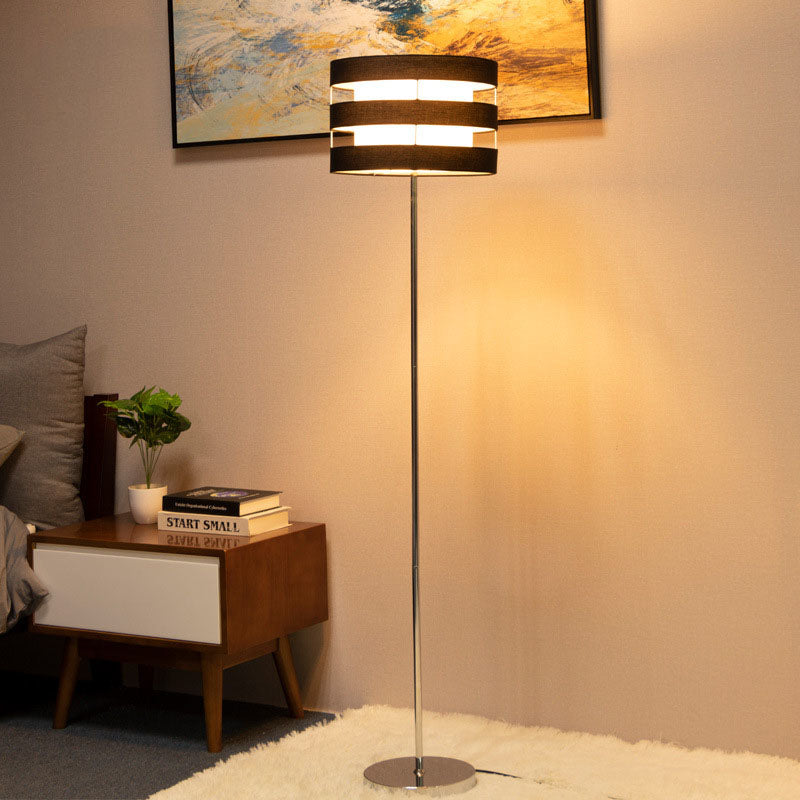 Nordic Striped Drum Shade Hardware 1-Light Standing Floor Lamp