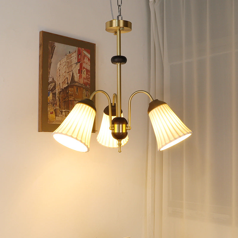 Traditional French Provincial Gold Finish Frame Ceramic Morning Glory Shape 3/5-Light Chandelier For Living Room