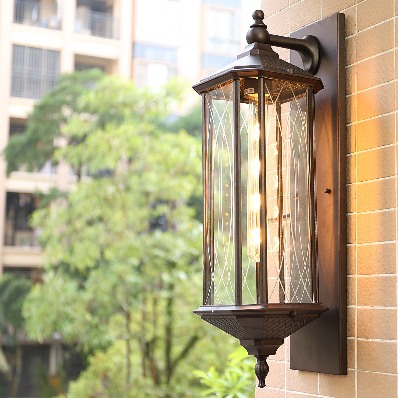 Outdoor Vintage Chinese Transparent Cage 1-Light Waterproof Wall Sconce Lamp