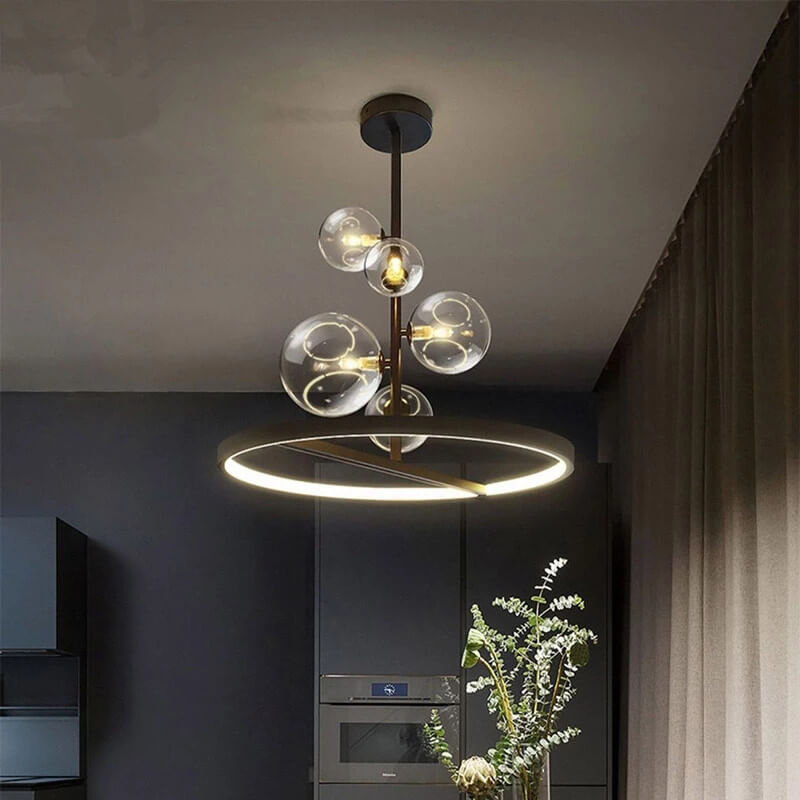 Nordic Modern Creative Round Bubble Ball Hardware Glass 5-Light Chandelier