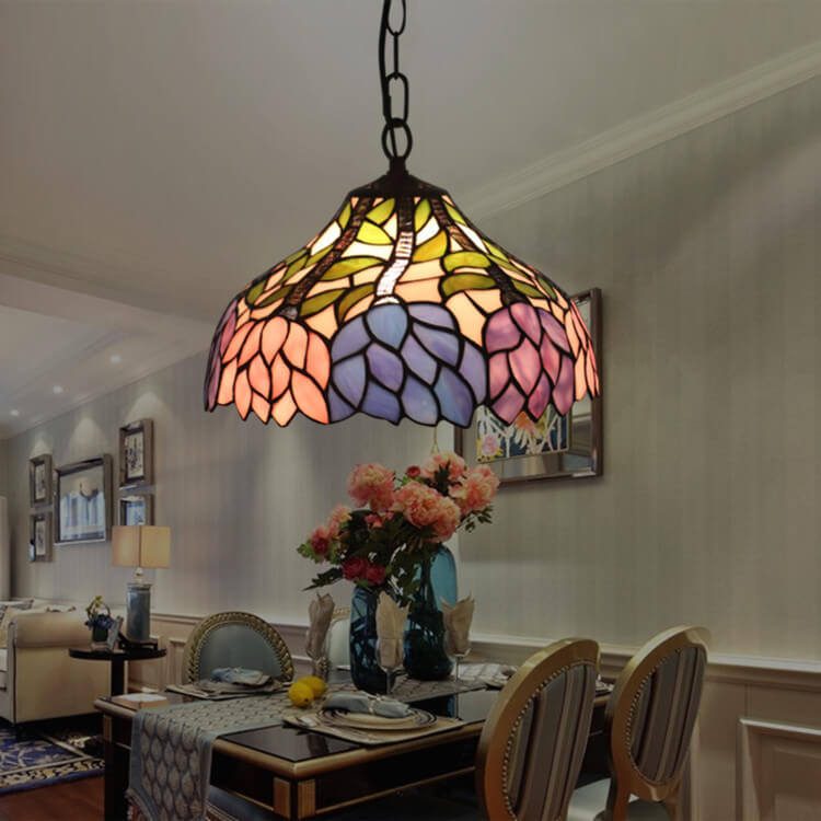 Vintage Tiffany Blossom Flower Stained Glass Dome 1-Light Pendant Light