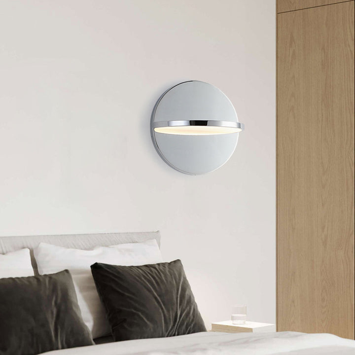 Moderne runde LED-Wandleuchte im nordischen Stil aus verchromtem Edelstahl für Wohnzimmer &amp; Schlafzimmer 