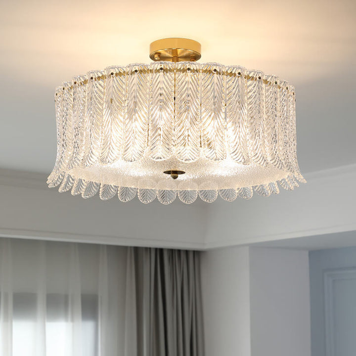 Modern Luxury Orchid Leaf Glass Enclosure Hardware 8-Light Flush Mount Ceiling Light For Living Room