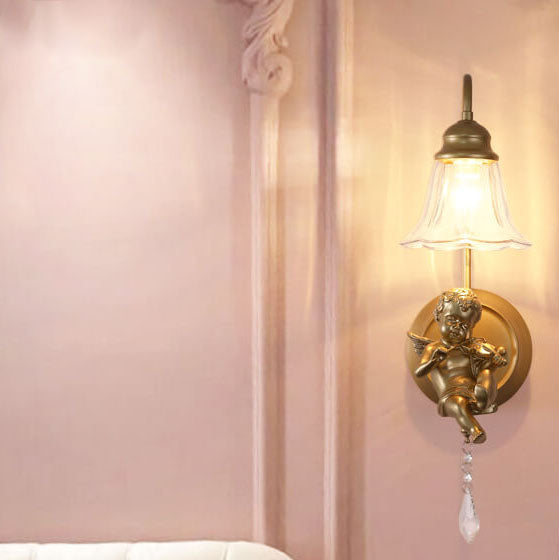 Traditionelle Vintage-Wandleuchte mit 1 Flamme aus Glas und Eisen in Kegelform für Wohnzimmer und Schlafzimmer 