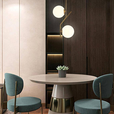 Lustre en verre et fer à deux lumières, boule ronde minimaliste créative nordique 