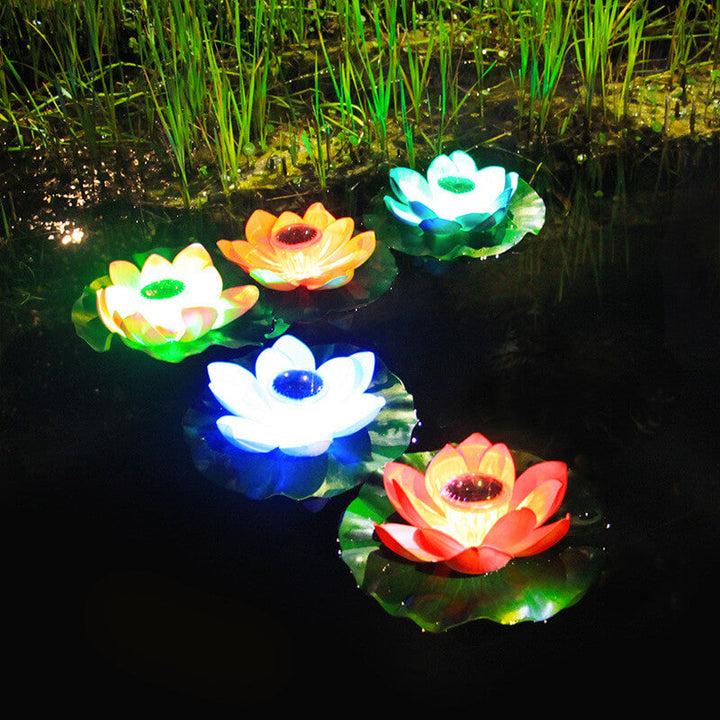 Flor de Loto Creativa Impermeable Solar LED para Patio Exterior Estanque Luz Flotante 