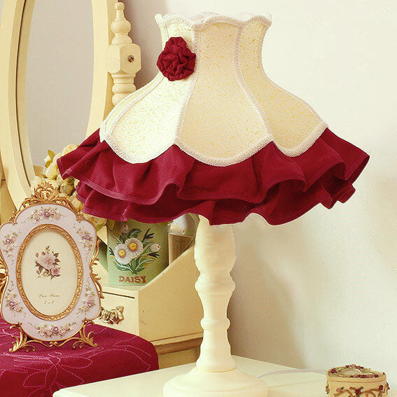 European Vintage Rose Flower Fabric 1-Light Table Lamp