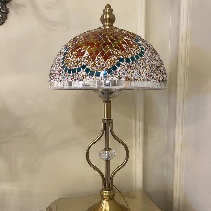 Moderne halbrunde Tischlampe aus Buntglas im Küstenstil mit 2 Lichtern für Schlafzimmer 