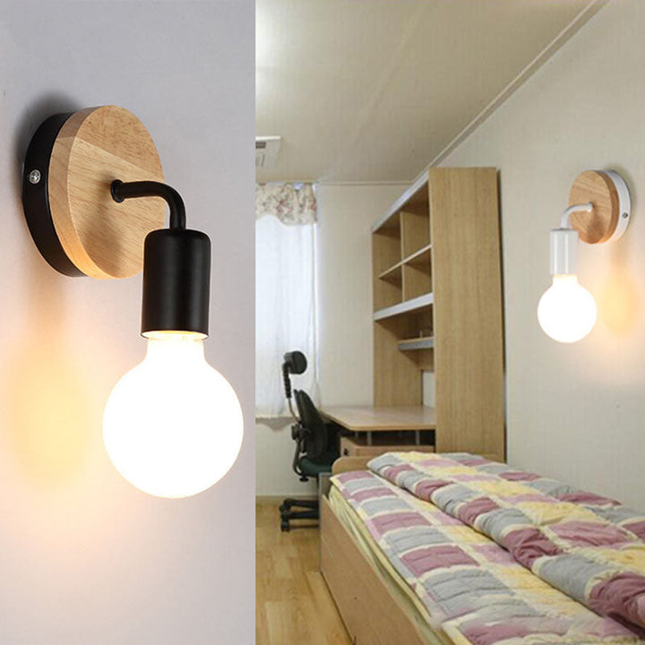 Lámpara Aplique de Pared de 1 Luz de Madera Curvada de Hierro de Simplicidad Moderna para Dormitorio 
