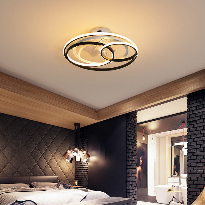Einfaches kreatives Doppelring-Überlappungs-Design LED-Deckenventilator-Leuchte für flächenbündigen Einbau 
