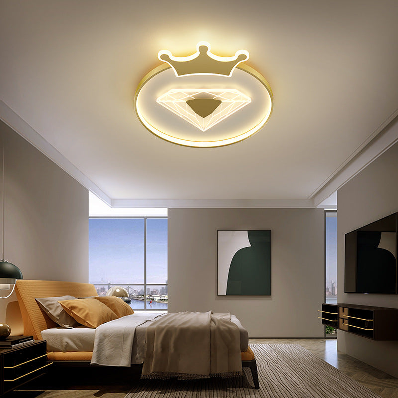 Plafonnier LED pour enfants avec abat-jour acrylique en forme de couronne ronde et diamant de simplicité créative 
