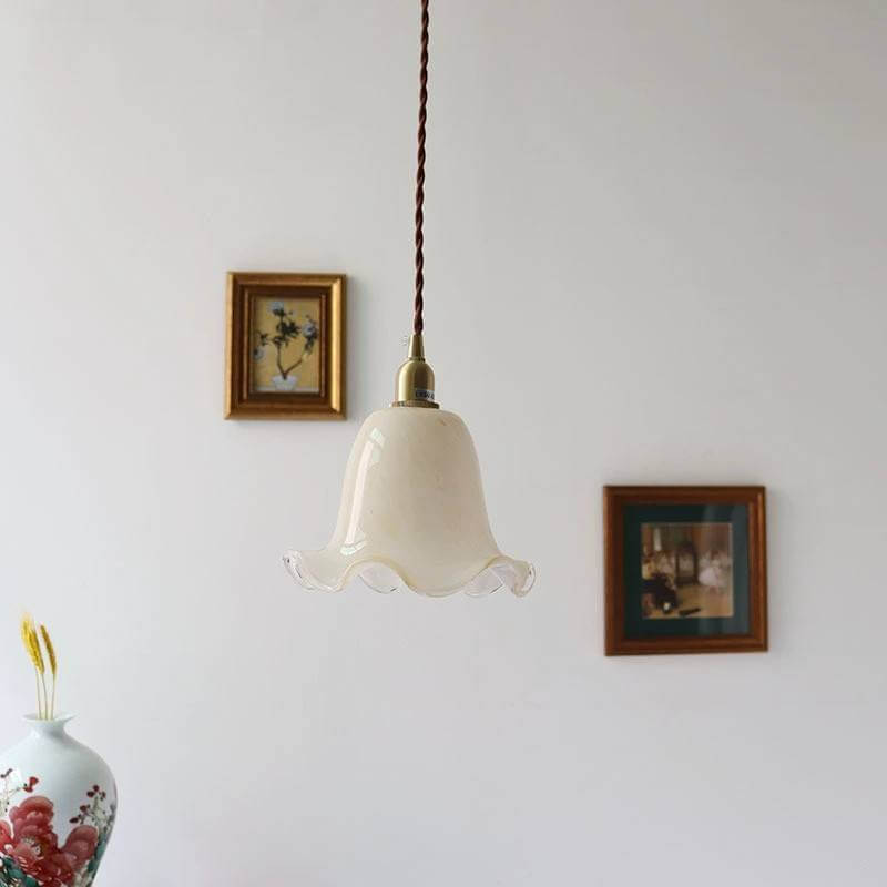 Vintage Creative Flowers Brass Glass 1-Light Pendant Light