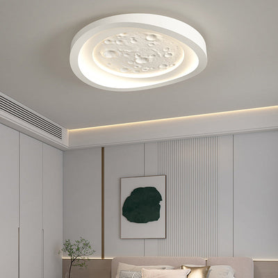 Modern Simplicity Resin Imitation Rock Texture Iron Round Shade LED Flush Mount Ceiling Light For Living Room
