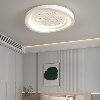 Plafonnier LED en fer avec abat-jour rond et texture de roche imitation résine pour salon, simplicité moderne 