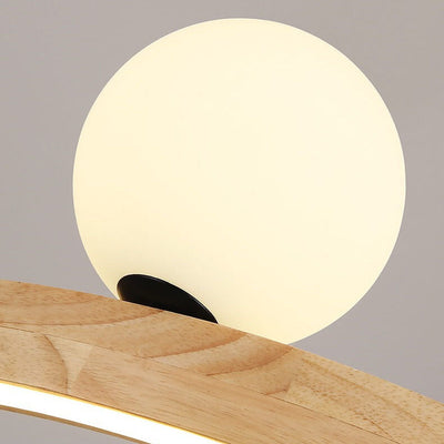 Nordic Minimalist Wood Circle Glass Ball 3/4 Light Chandelier
