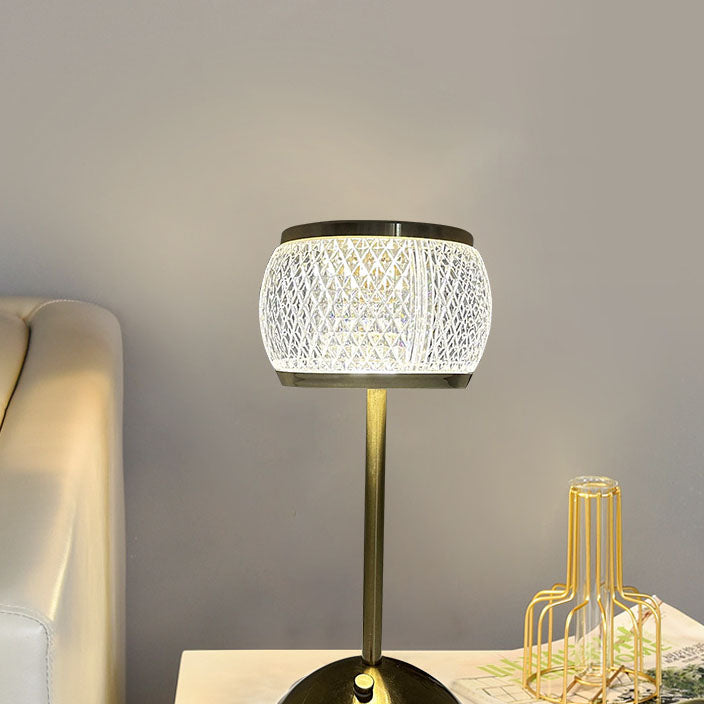 Nordic Minimalist Acrylic Drum Gold LED Rechargeable Touch Table Lamp