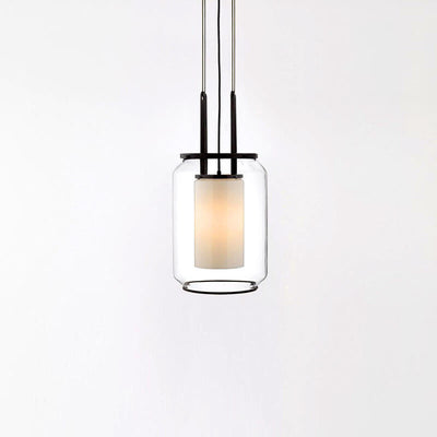 Moderne chinesische Klarglas-Säule, milchweißer Farbton, 1-Licht-Pendelleuchte