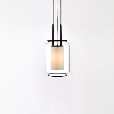 Modern Chinese Clear Glass Column Milk White Shade 1-Light Pendant Light