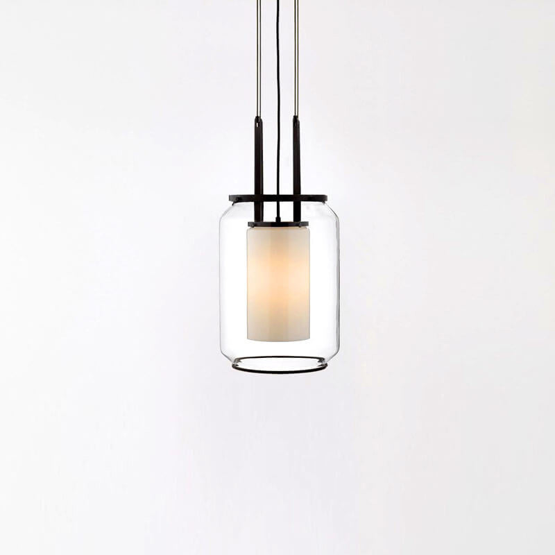 Modern Chinese Clear Glass Column Milk White Shade 1-Light Pendant Light