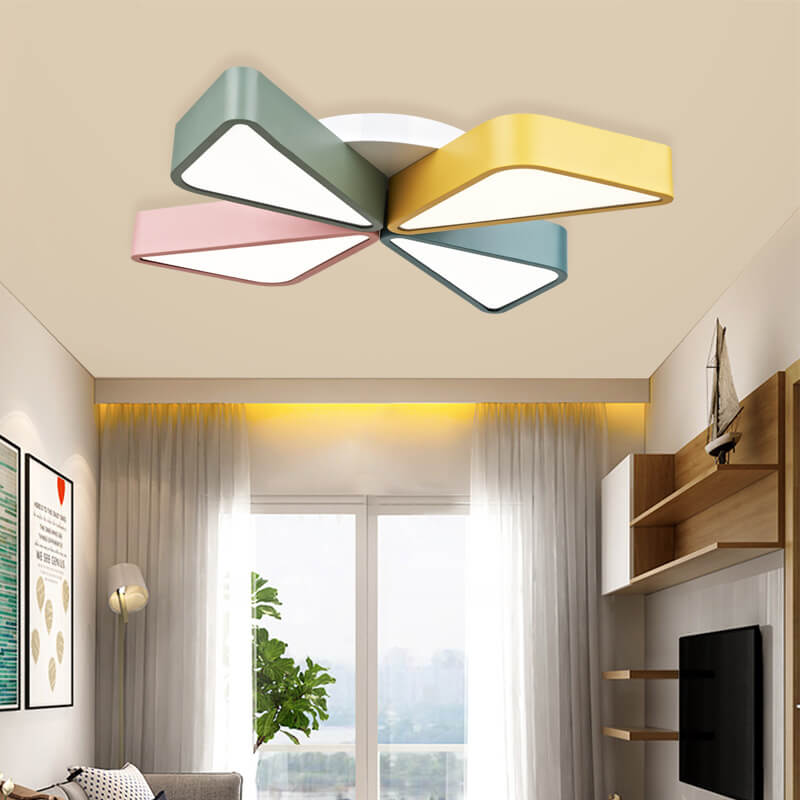 Modern Childlike Triangular Windmill Iron Acrylic Eye Protection Flush Mount Ceiling Light