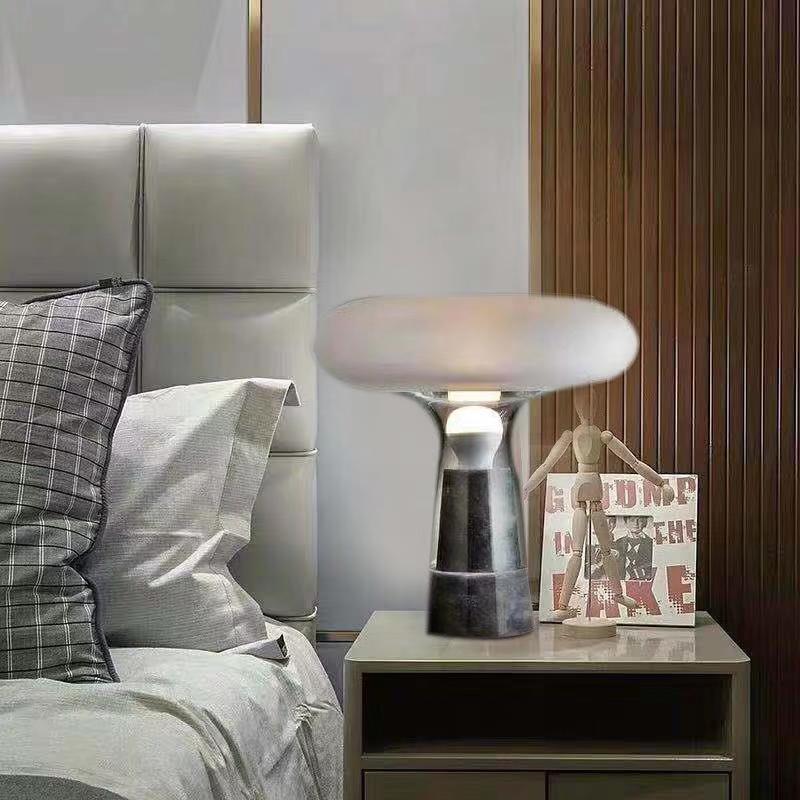 Modern Simplicity Round Glass Shade Marble Base 1-Light Table Lamp For Study