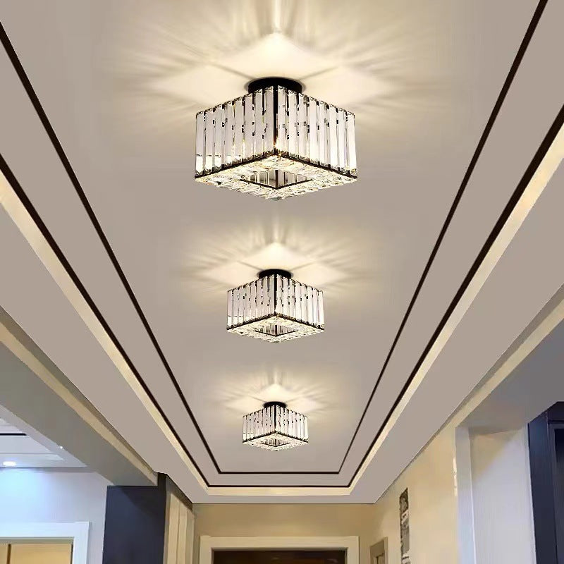 Moderne luxuriöse Kristall-Deckenleuchte in runder oder quadratischer Form, 1-flammig, als Semi-Flush-Mount für das Wohnzimmer 