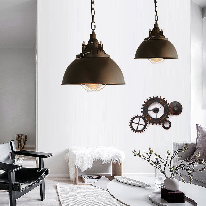 Industrial Retro Black Pot Lid Iron 1-Light Pendant Light