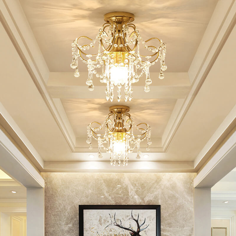 Modern Simple Crystal Flower-Shaped 1/3-Light Semi-Flush Mount Ceiling Light
