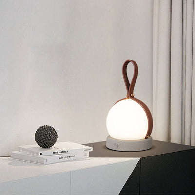 Simple Spherical Faux Leather Portable LED USB Night Light Table Lamp