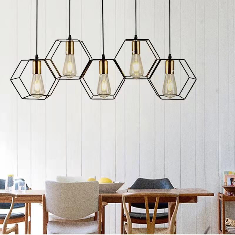 Modern Mid-Century Geometric Polygonal Iron Frame 3/5-Light Island Light Chandelier For Living Room