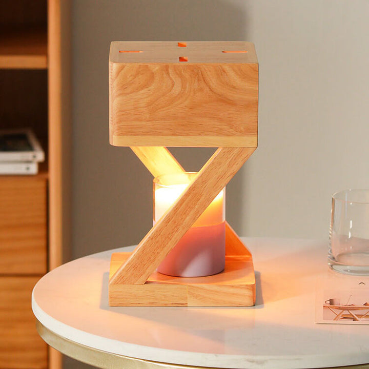 Contemporary Nordic Solid Wood Geometric Hollow 1-Light Melting Wax Table Lamp for Bedroom