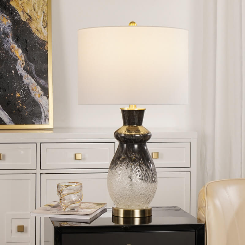 Lampe de Table 1 Lumière en Verre Noir et Blanc en Tissu de Luxe Européen 