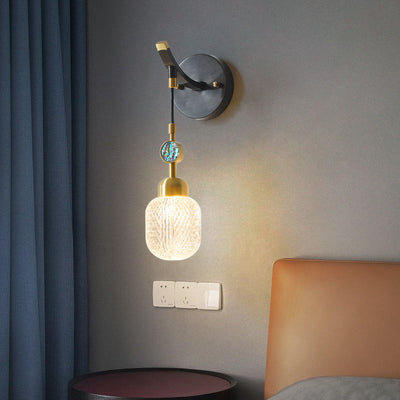 Modern Chinese Oval Jar Glass Brass 1-Light Wall Sconce Lamp