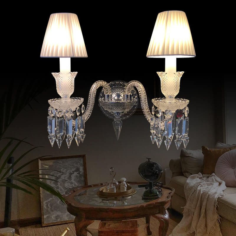 European Vintage Luxury Crystal Candelabra 2-Light Wall Sconce Lamp