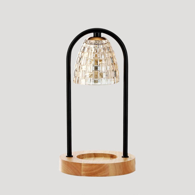 Lampe de table à cire fondue à 2 lumières avec abat-jour en verre de luxe moderne et base en bois 