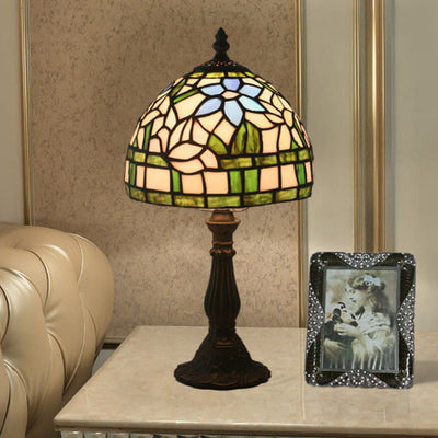 European Tiffany Grass Flower Stained Glass Dome 1-Light Table Lamp