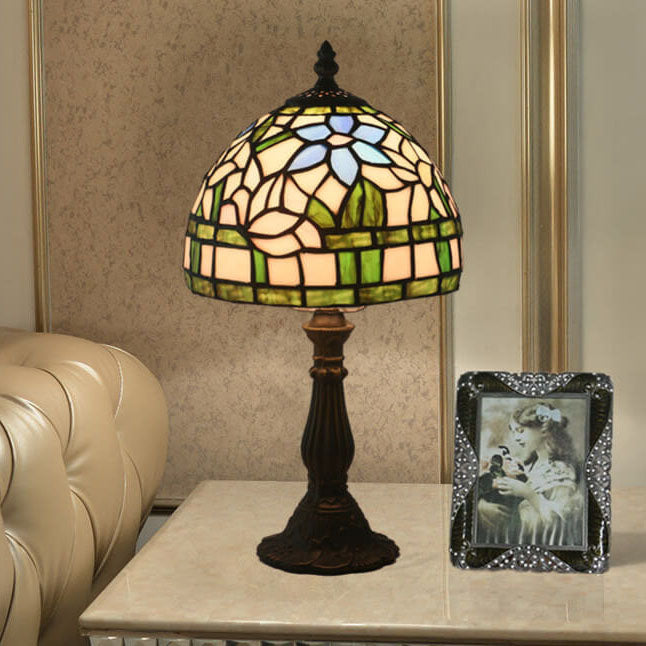 European Tiffany Grass Flower Stained Glass Dome 1-Light Table Lamp