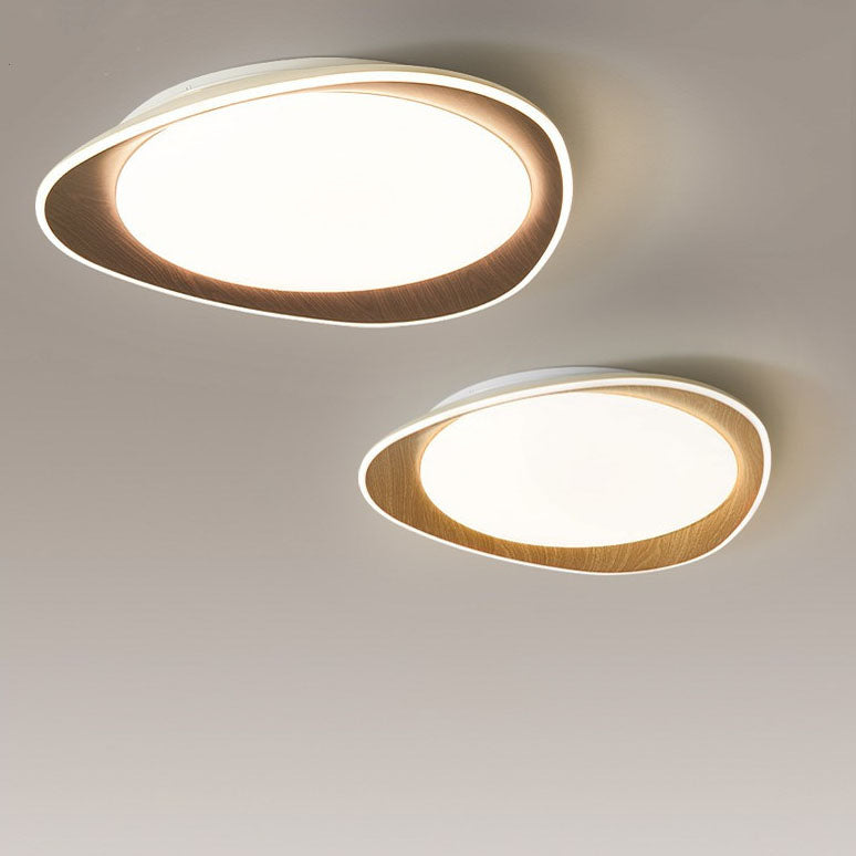 Modern Minimalist Wood Grain Pebble LED Flush Mount Ceiling Light