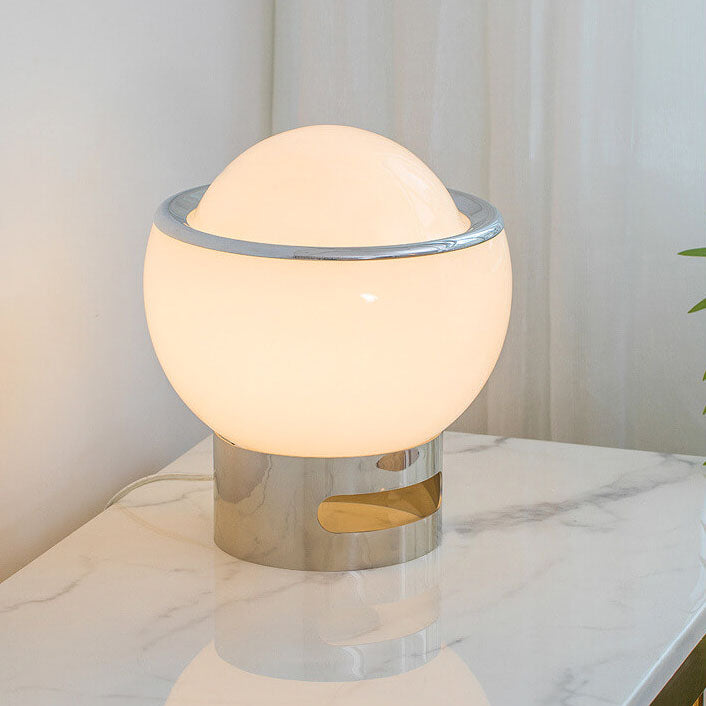 Modern Pure White Round Ball Glass Stainless Steel 1-Light Table Lamp